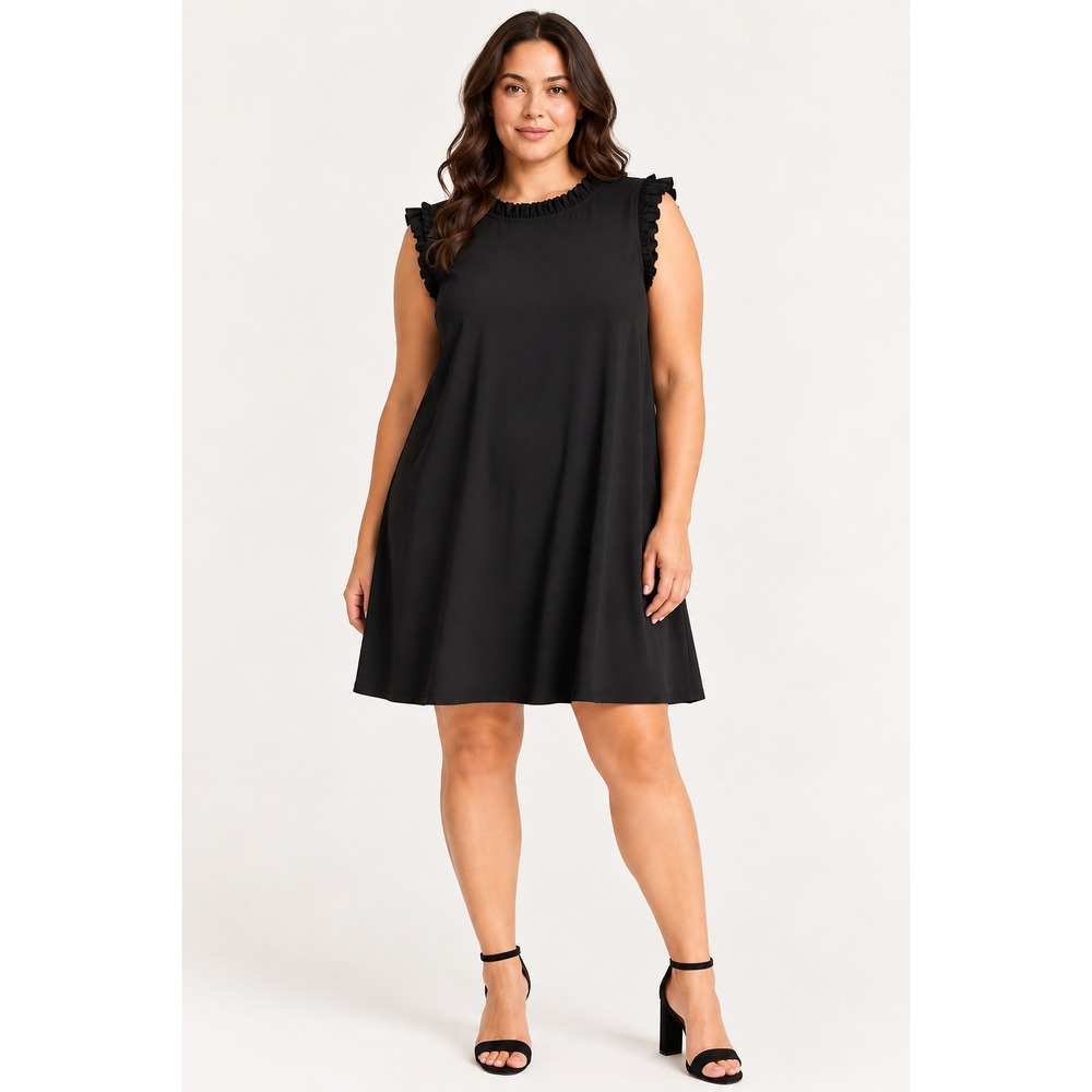 Nicole Miller NY Ruffle Neck Shift Dress Black Sleeveless 1X NWT